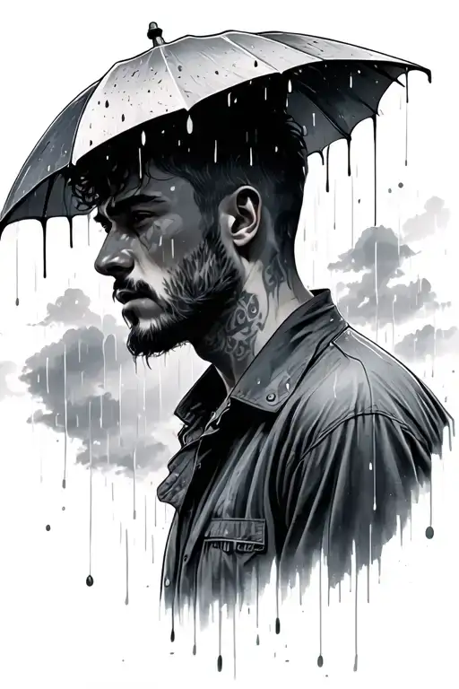 Rainy Man Looking Sky
