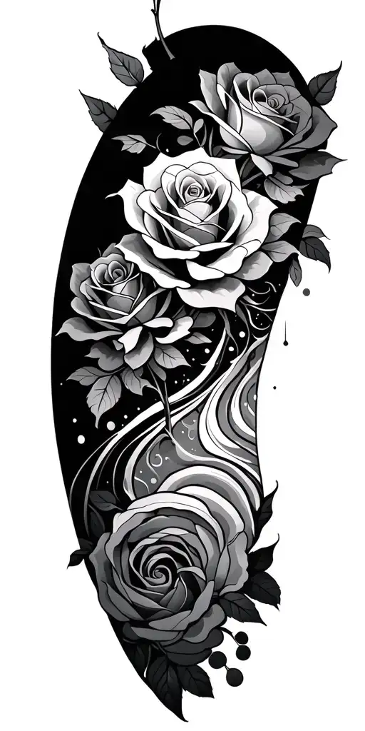 Roses And Geo Pattern And Water Waves