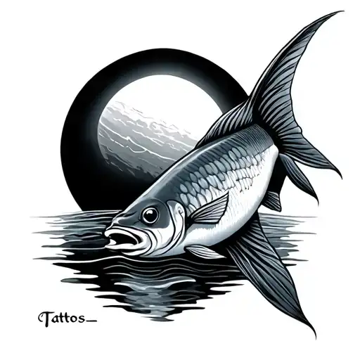 A Fish With A Solar Eclipse And A Small Body Of Water Under It