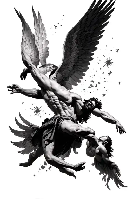Icarus Falling And Hades Reaching For Him From Below