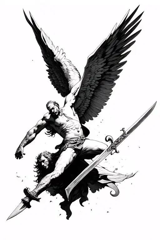 Icarus Falling With A Sword In His Hand