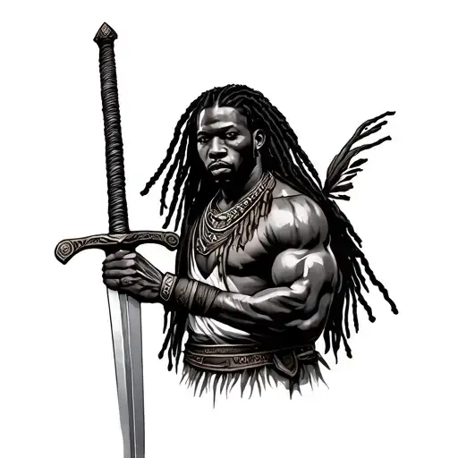 African Warrior With Locs And A Sword