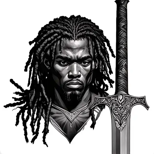 Light Skin African Warrior With Locs And A Sword