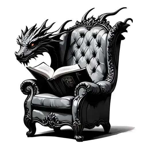 Dragon Reading Book In Chair Style Illustration