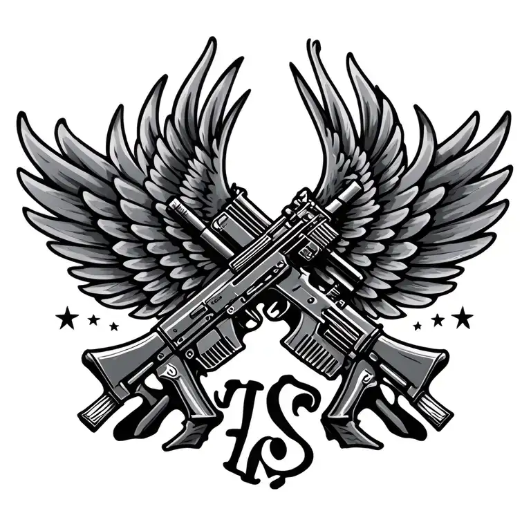 Two Crossed Ak47 With Wings On The Side And Hs Wrote Below