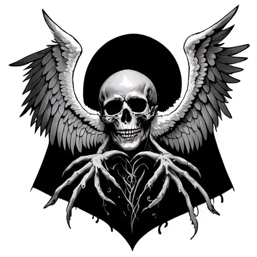 Fallen Angel Wings With A Skull Face With Body