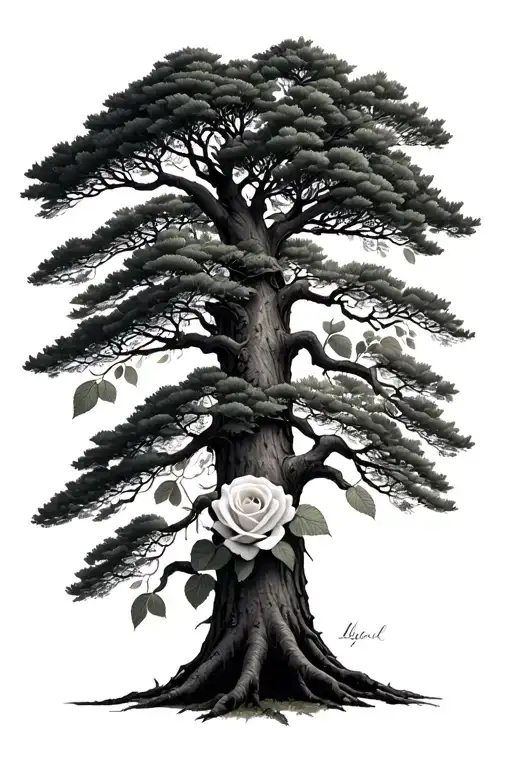 Sequoia Tree With Rose Intertwined