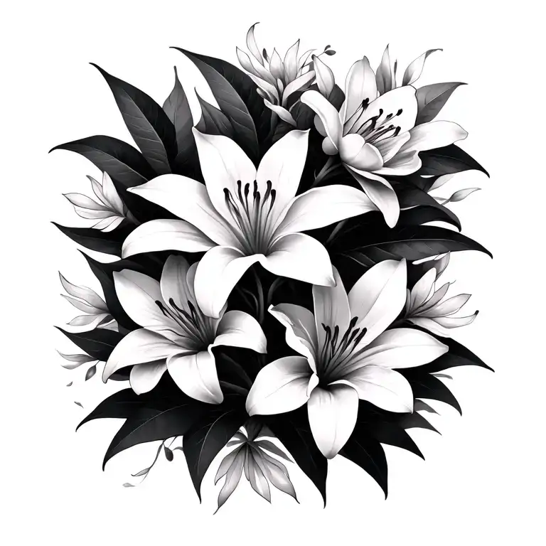 Lillies Blooming Cherry Blossom