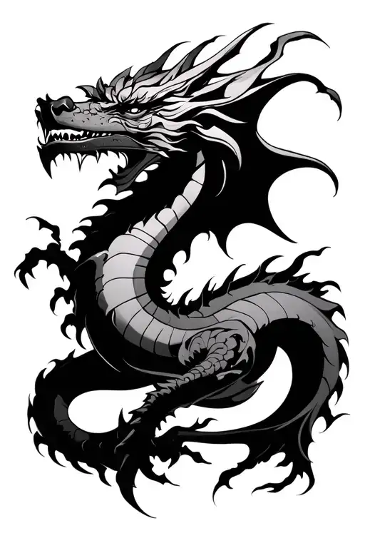 Sleek Dragon Tattoo Starting On The Shoulder And Going Till The Biceps For A Girl