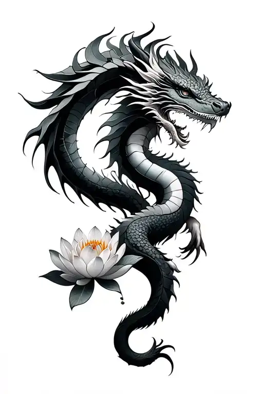Earth Dragon With Lotus Flowers
