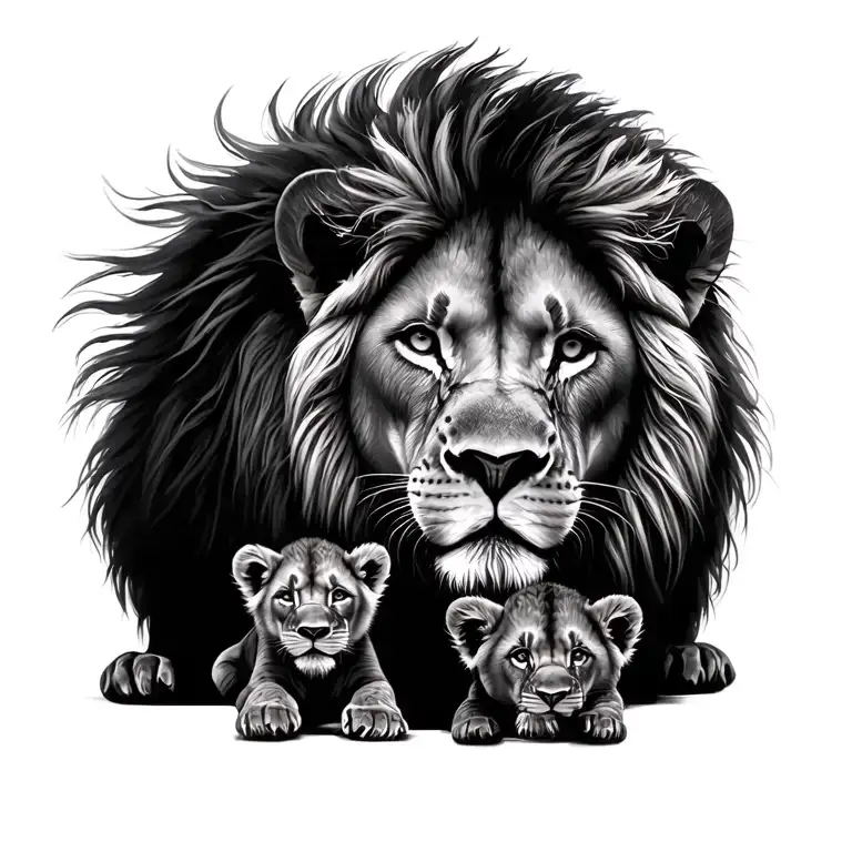 Lion Lioness And 2 Cubs