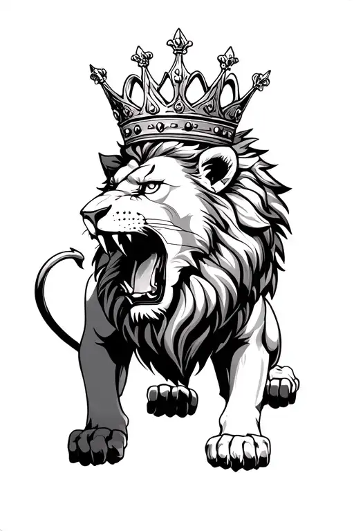 Lion Roaring Wearing A Crown