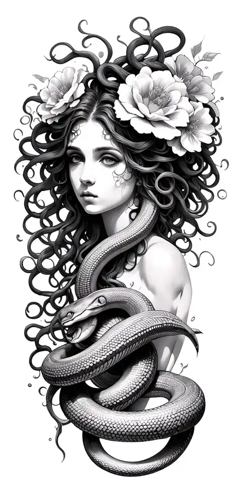 Medusa With Flowers And Snakes