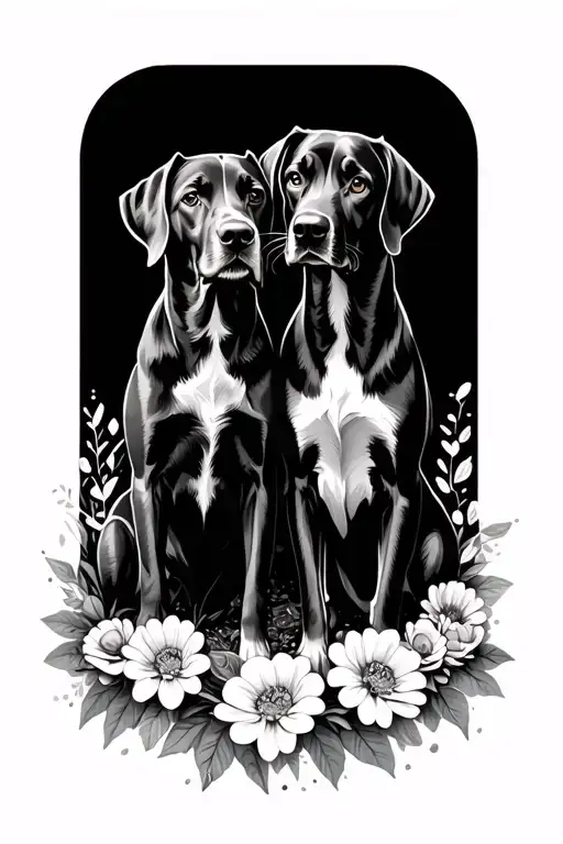 2 Dogs With Flowers Under And There Birthdays In Roman Numarals