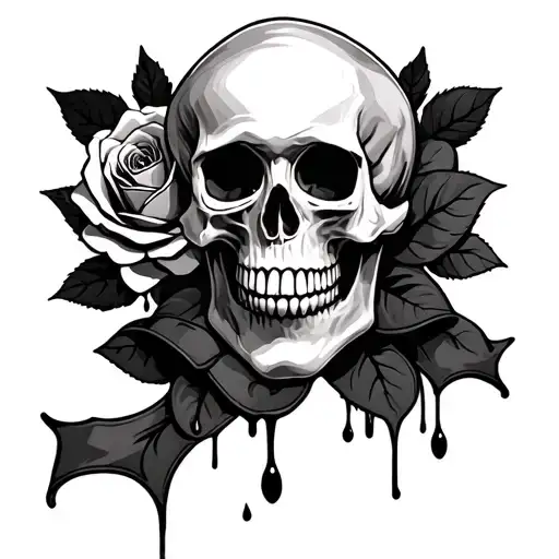 Skulls Around Bloody Rose With Ribbon