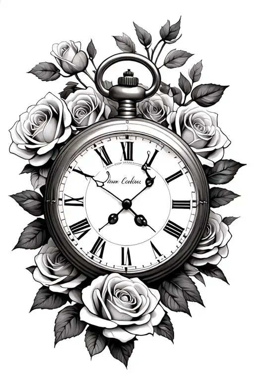 Pocket Watch Surrounded By Roses