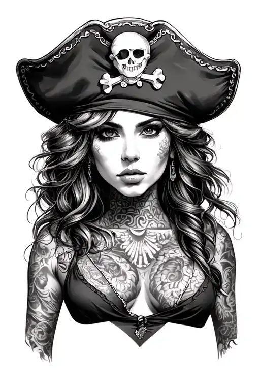 Female Pirate Top Less Whit Hat Over Face