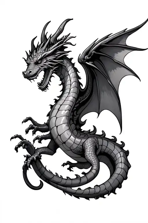 Long Dragon With Limbs And Wings Side Of Lower Leg Sleeve