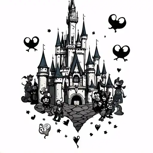 Disney Castle Surrounded By Characters