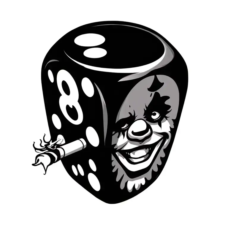 A Cartoony Dice With Clown Face Smoking A Joint