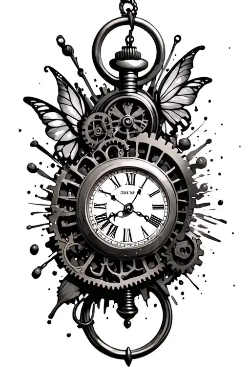 Exploding Pocket Watch With Gears Witch Butterfy Tinkerbell