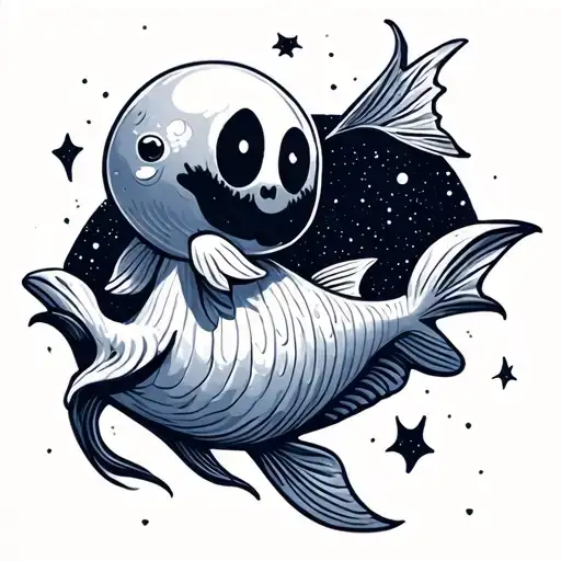 Cute Ghost Pisces Swimming In The Night Sky