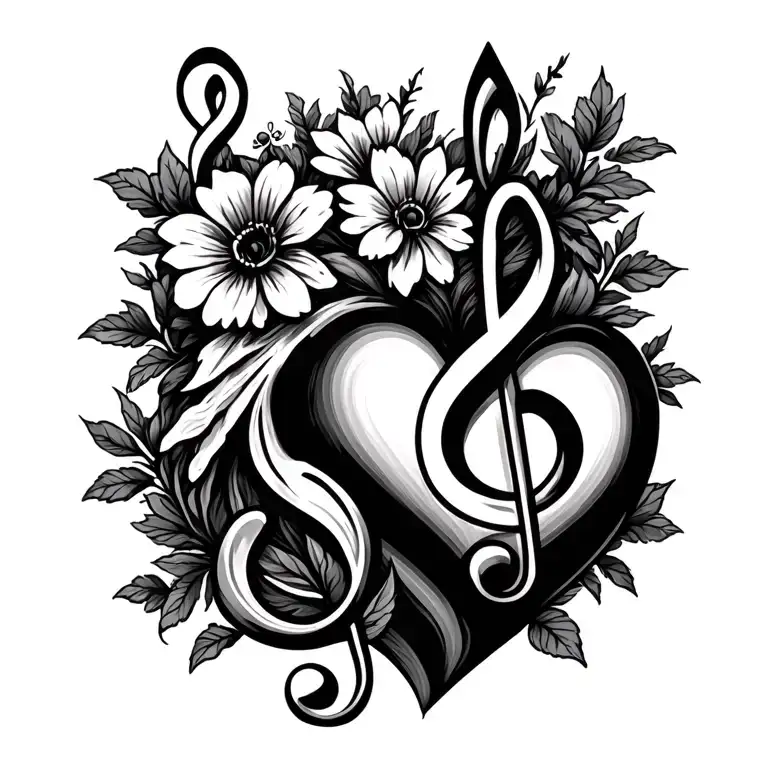 Basic Bass Clef Treble Clef Heart With Flowers Coming Out Of The Top