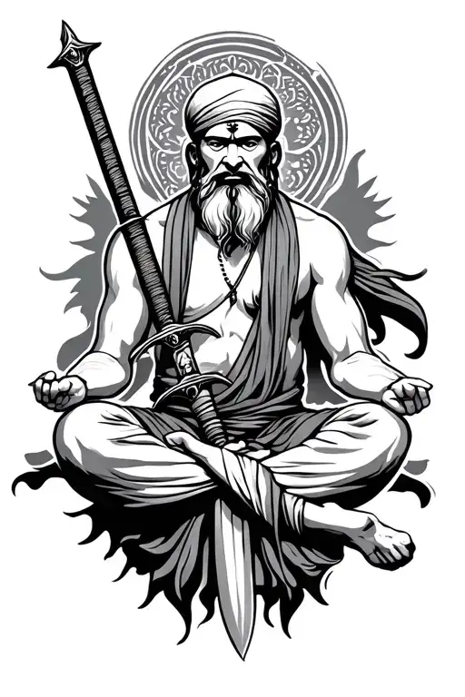 Punjabi Warrior Monk Meditating With Sword