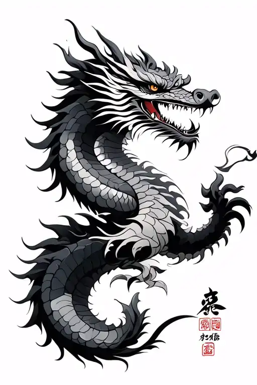 Chinese Dragon With Samurai Warrior