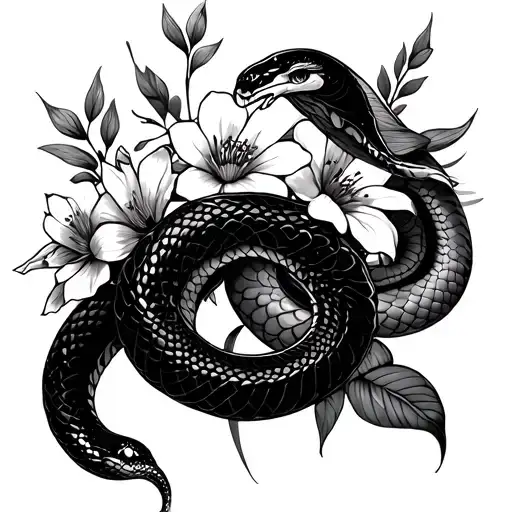 Snakes And Flowers Wrapping Around Each Other One