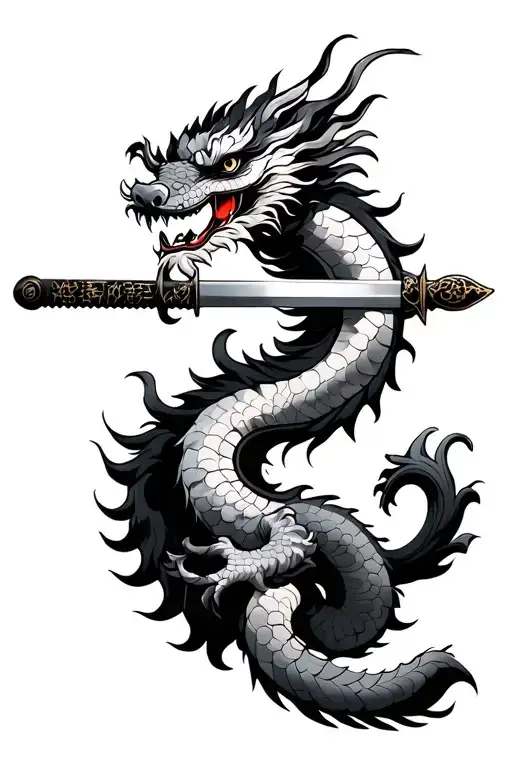 Chinese Dragon With Samurai Sword