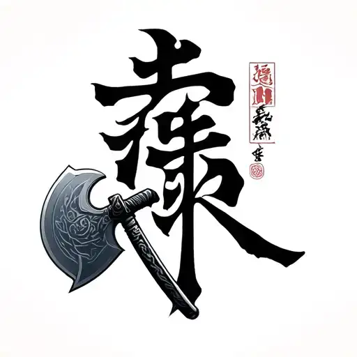Bushido Letter With Katana And Battle Axe