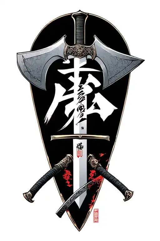 Bushido Letter With Katana And Battle Axe