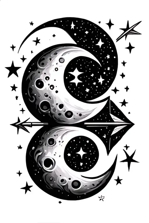 A Semicolon Made Up Of Stars And A Moon Inside An Arrow