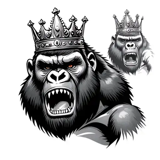 Realistic Angry Roaring Gorilla Wearing A Crown