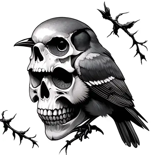 Skull With Robin Perched