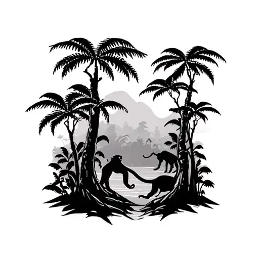 Jungle Forest With Trees And Monkeys