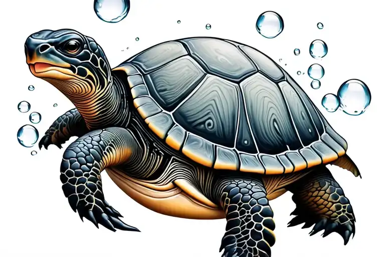 Wide Turtle Made Of Bubble And Water Waves