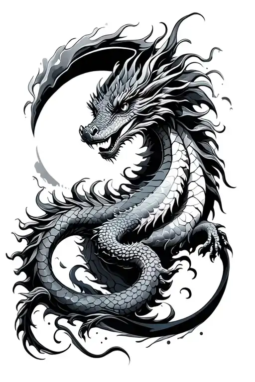 Water Dragon And Moon