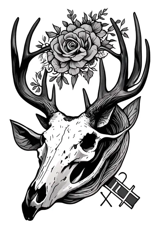 Deer Skull With Cross Intertwined