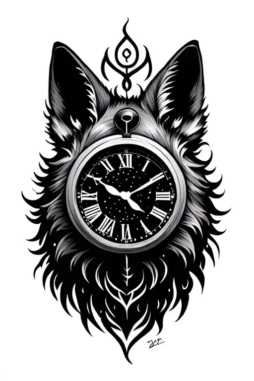 Double Clock Infinity Symbol Fox Head Surrounded