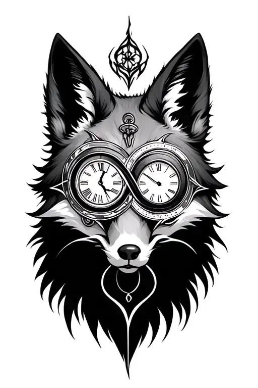 Double Clock Infinity Symbol Fox Head Surrounded