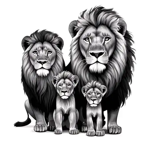 Lion Family Posing For A Picture