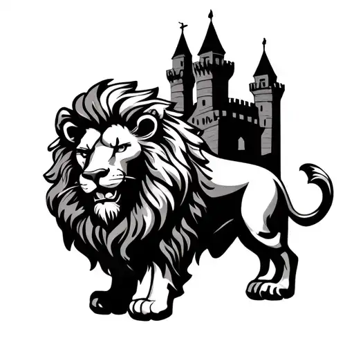 Barbry Lion With Castle Behind It