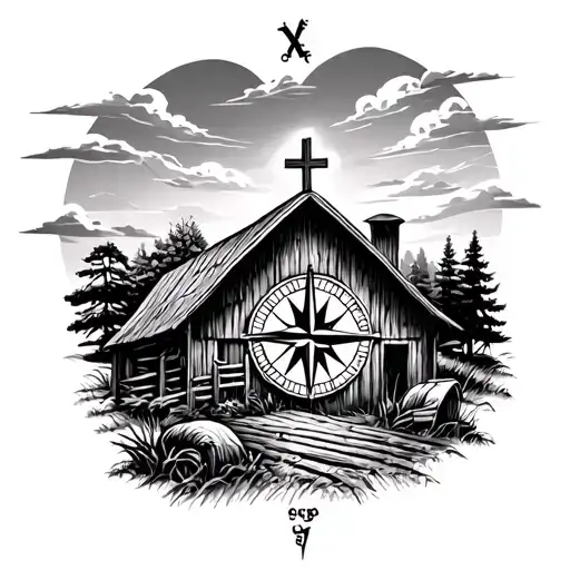 Cross Compass Farm Scene