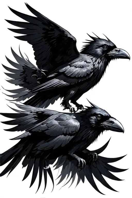2 Dark Decaying Ravens In Flight