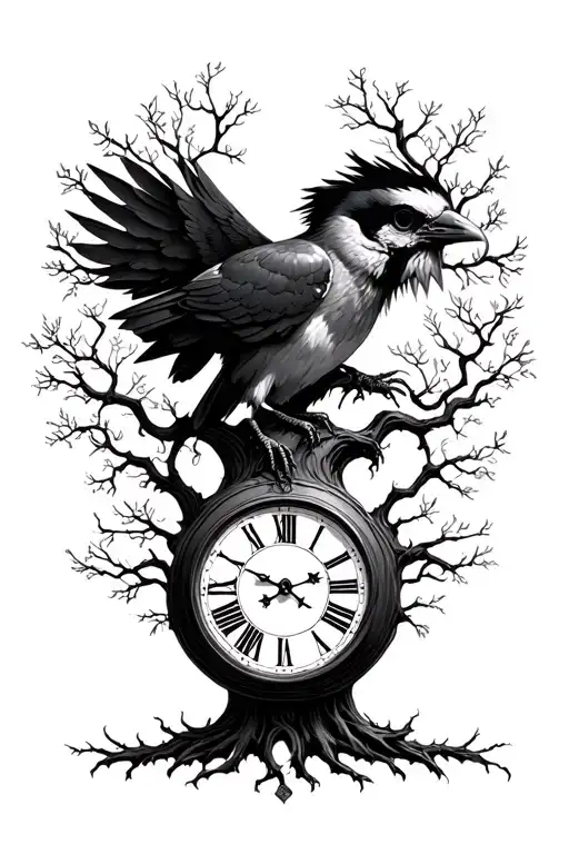 Books Clock Crow Skull Tree Of Life