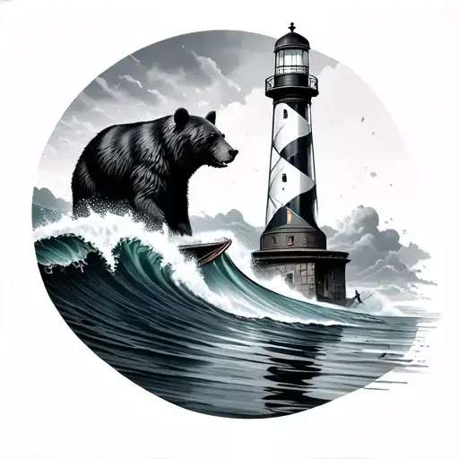 Bear Wave Surfing Lighthouse In Hourglass