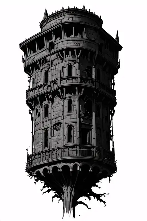 Nature And Tower Of Terror Disney World In Minimalist Style