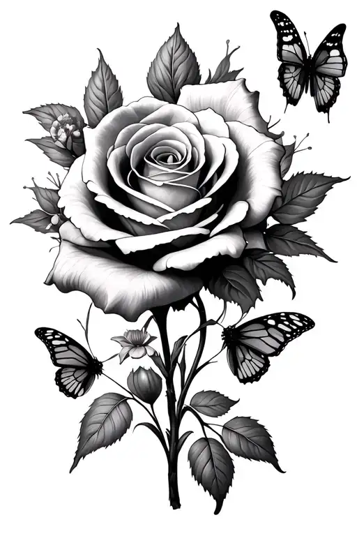 Dying Roses W Butterflies And Flowers